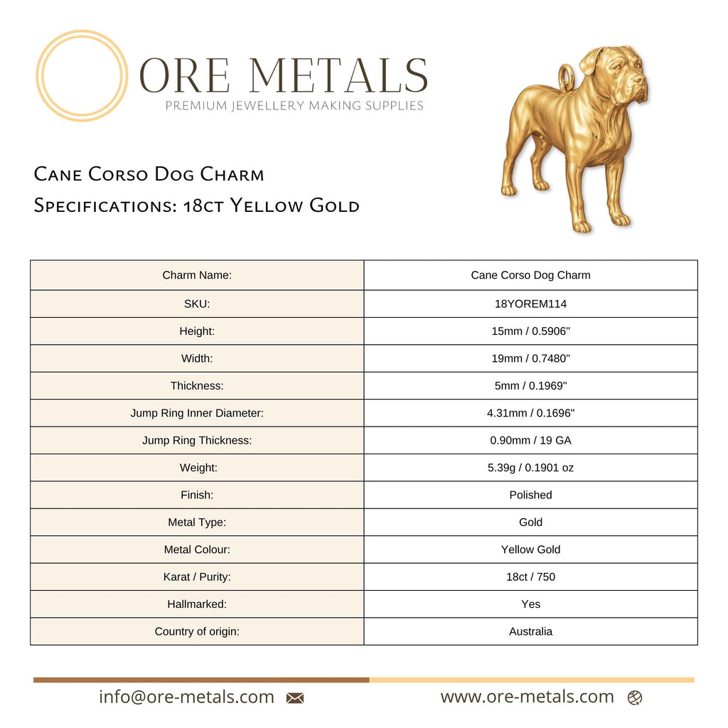 18ct Yellow Gold - Cane Corso Dog Charm