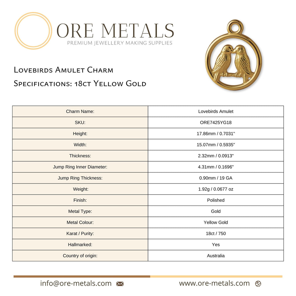 18ct Yellow Gold - Lovebirds Amulet Charm