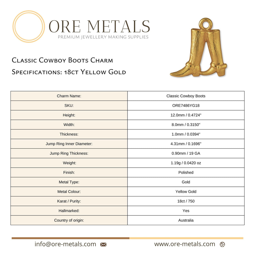 18ct Yellow Gold - Classic Cowboy Boots Charm