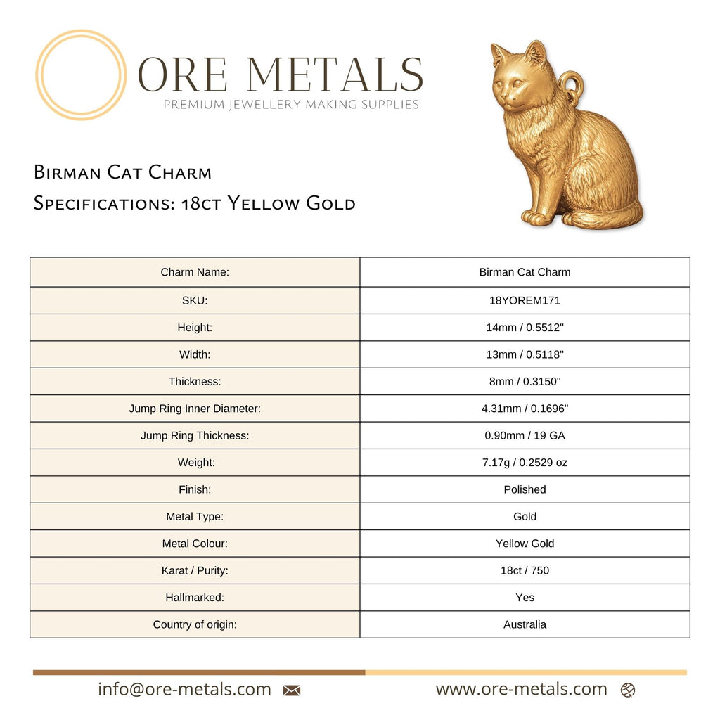 18ct Yellow Gold - Birman Cat Charm
