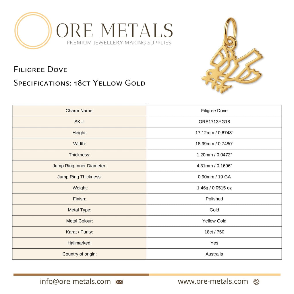 18ct Yellow Gold - Filigree Dove Charm