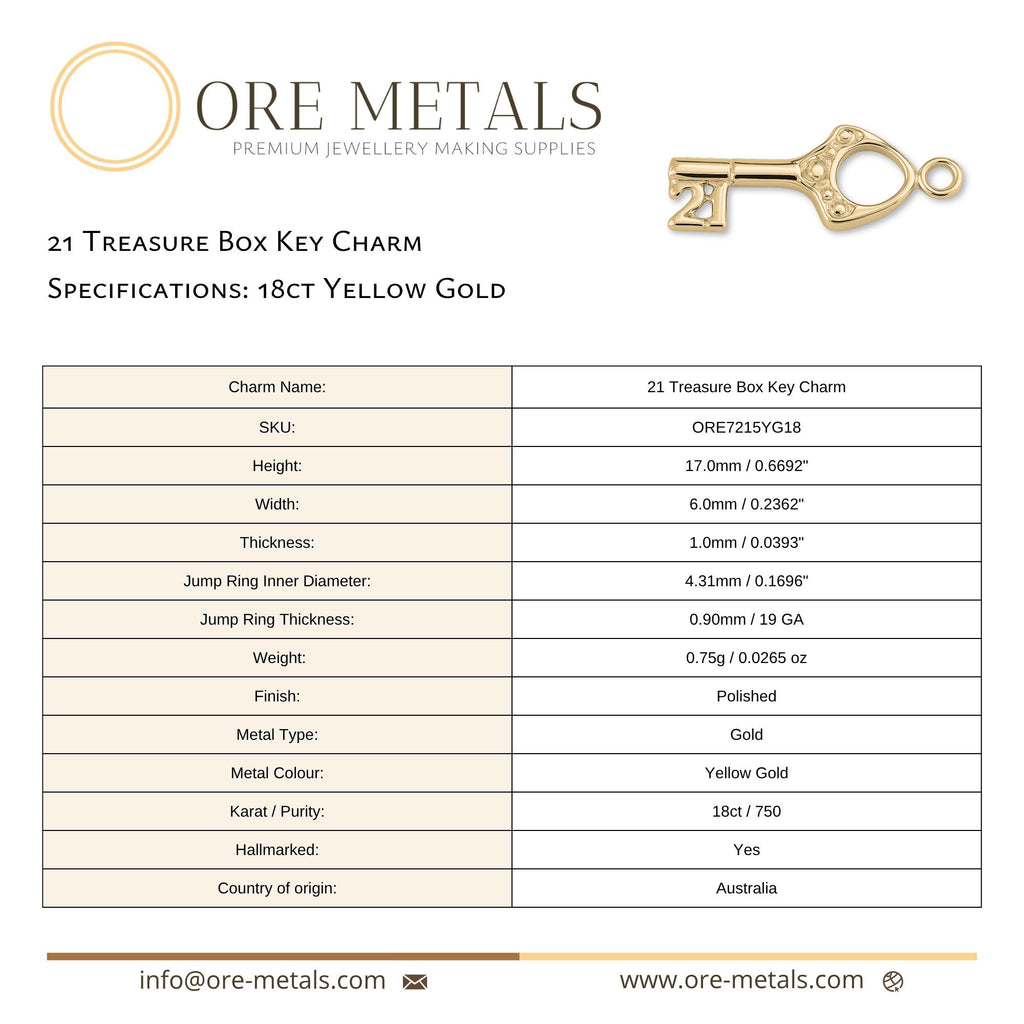 18ct Yellow Gold - 21 Treasure Box Key Charm