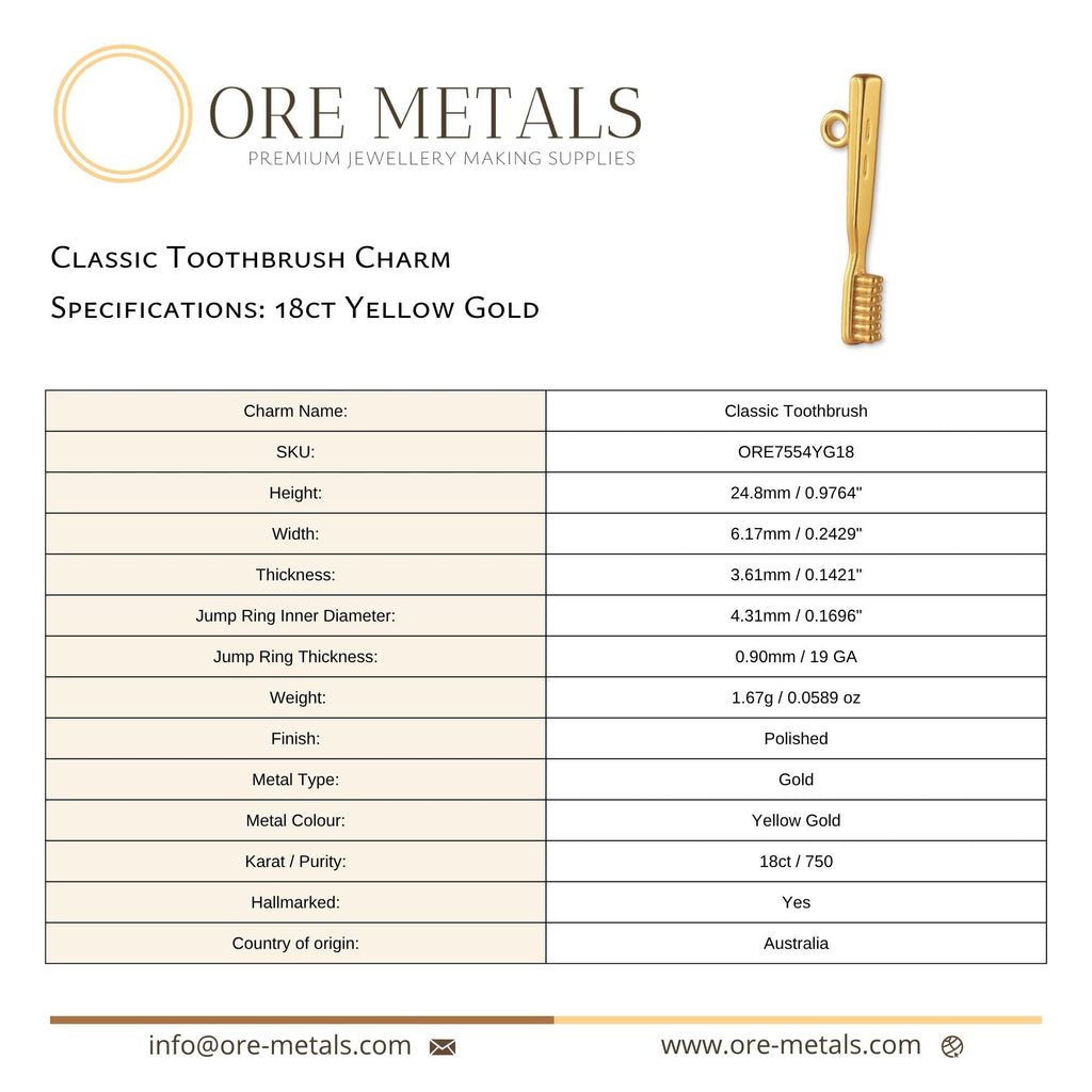 18ct Yellow Gold - Classic Toothbrush Charm