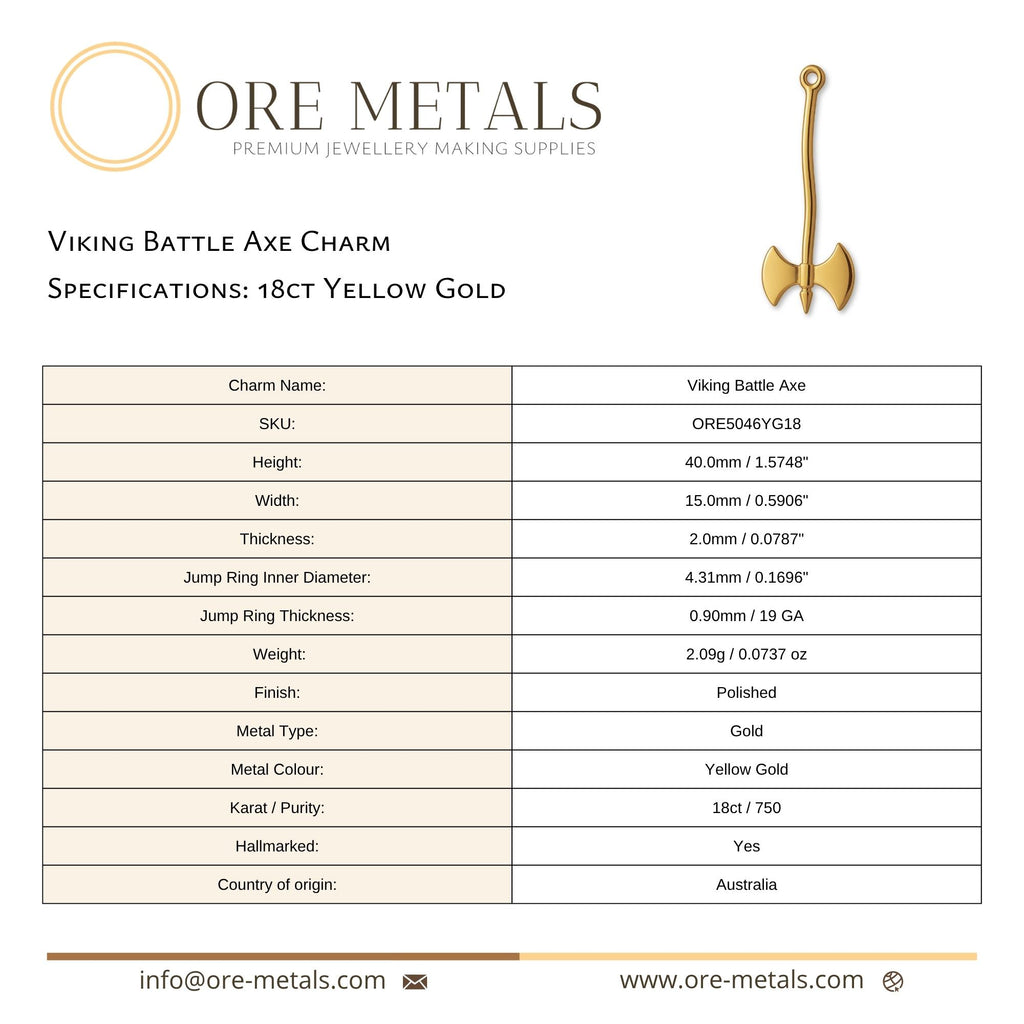 18ct Yellow Gold - Viking Battle Axe Charm