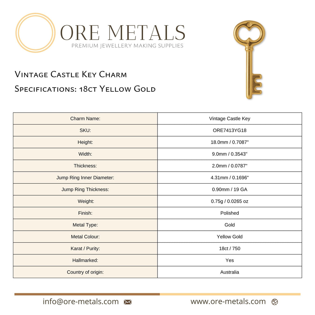 18ct Yellow Gold - Vintage Castle Key Charm