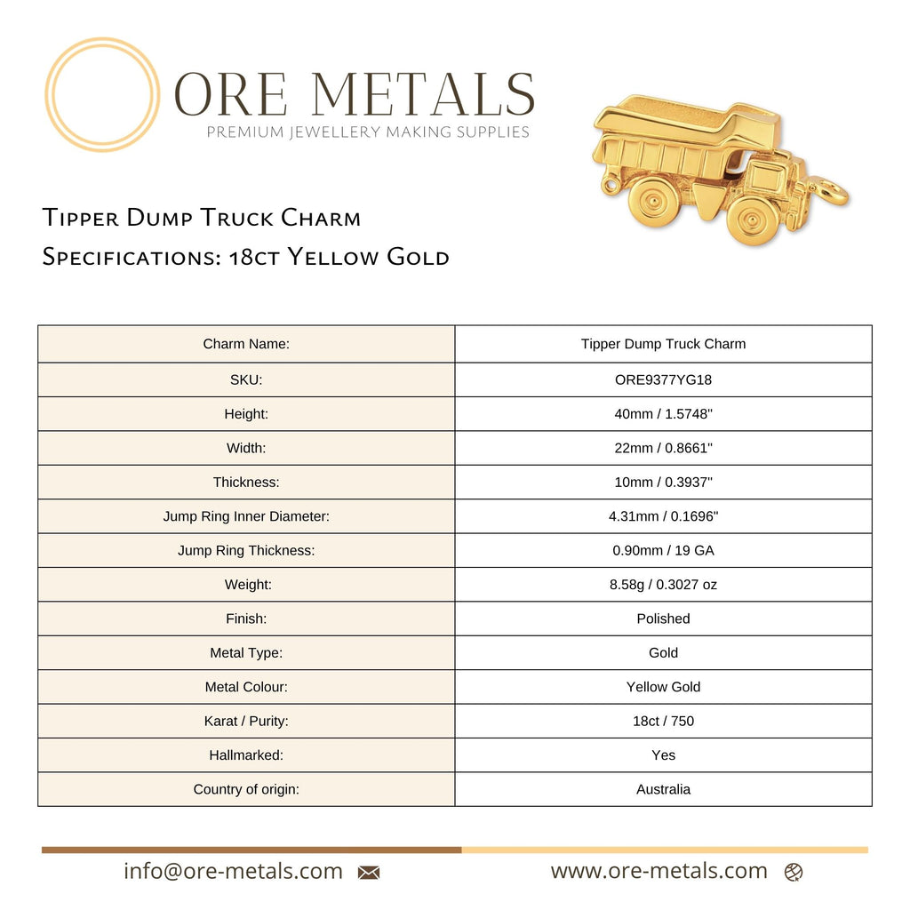 18ct Yellow Gold - Tipper Dump Truck Charm