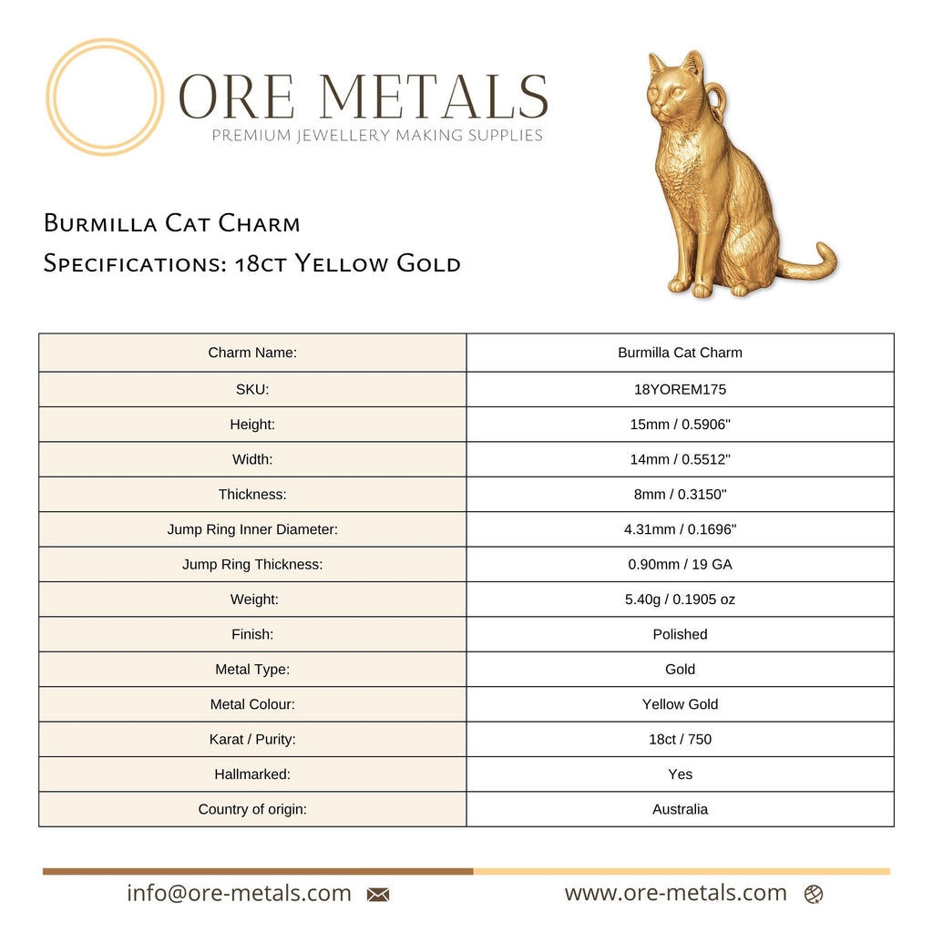 18ct Yellow Gold - Burmilla Cat Charm