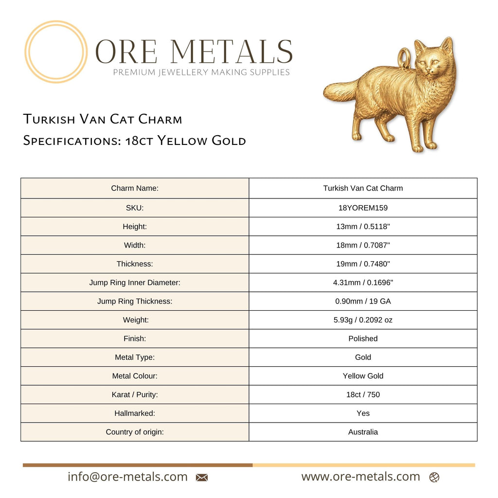 18ct Yellow Gold - Turkish Van Cat Charm