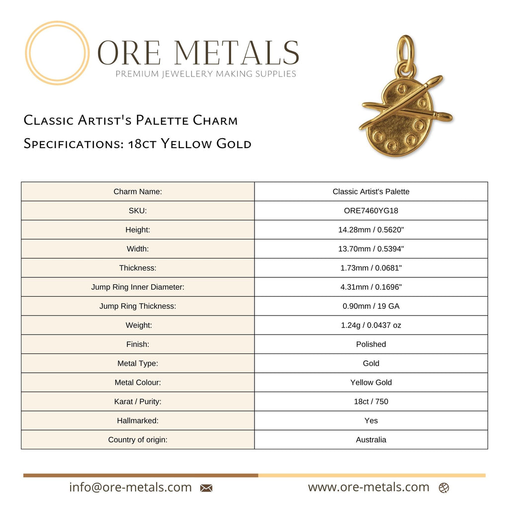 18ct Yellow Gold - Classic Artist's Palette Charm
