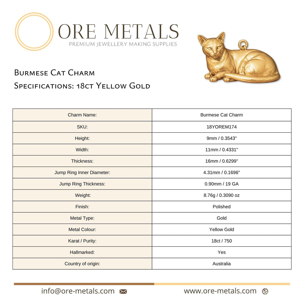 18ct Yellow Gold - Burmese Cat Charm