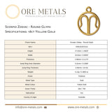 18ct Yellow Gold - Scorpio Zodiac Round Charm
