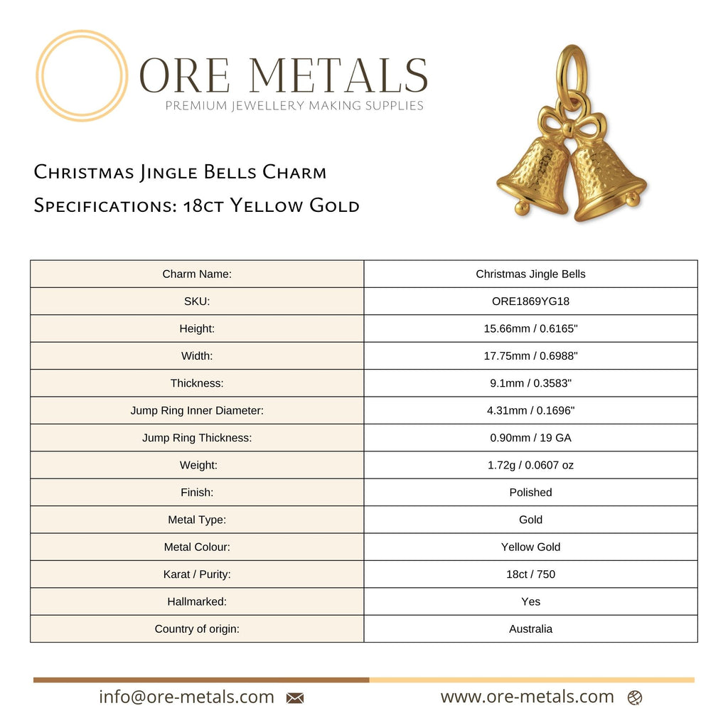 18ct Yellow Gold - Christmas Jingle Bells Charm