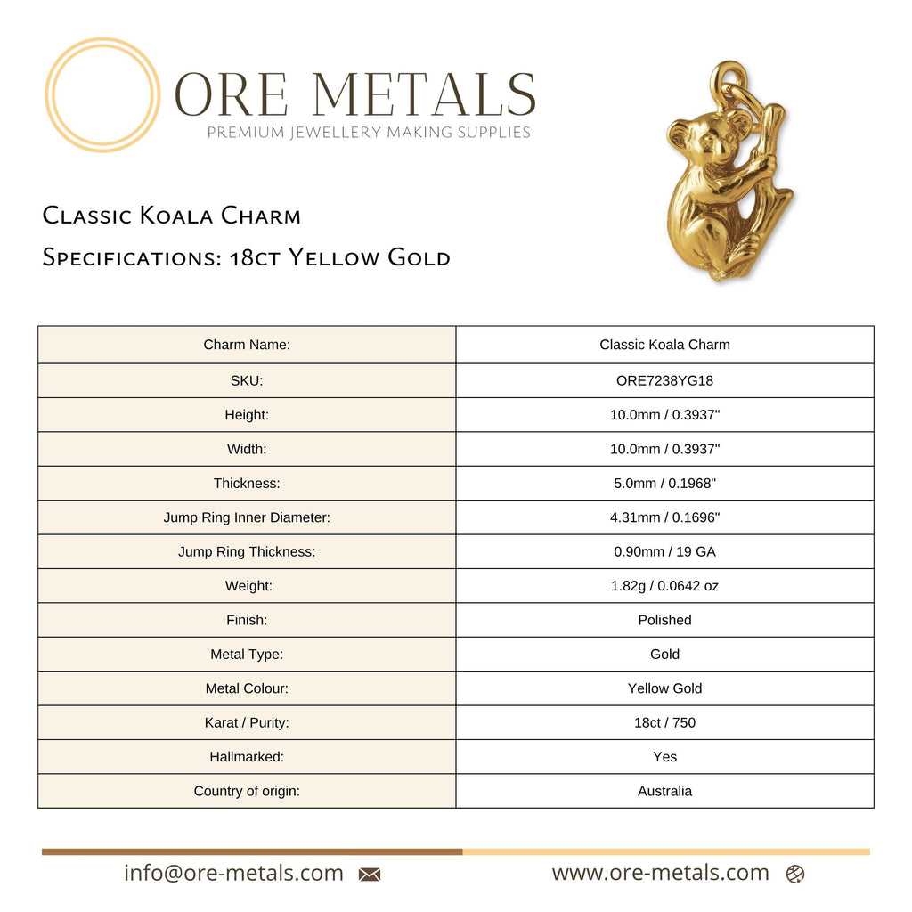 18ct Yellow Gold - Classic Koala Charm