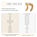 18ct Yellow Gold - Thin Textured Chai Symbol Charm