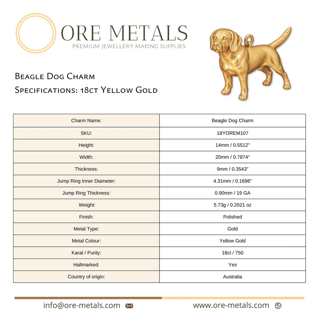 18ct Yellow Gold - Beagle Dog Charm