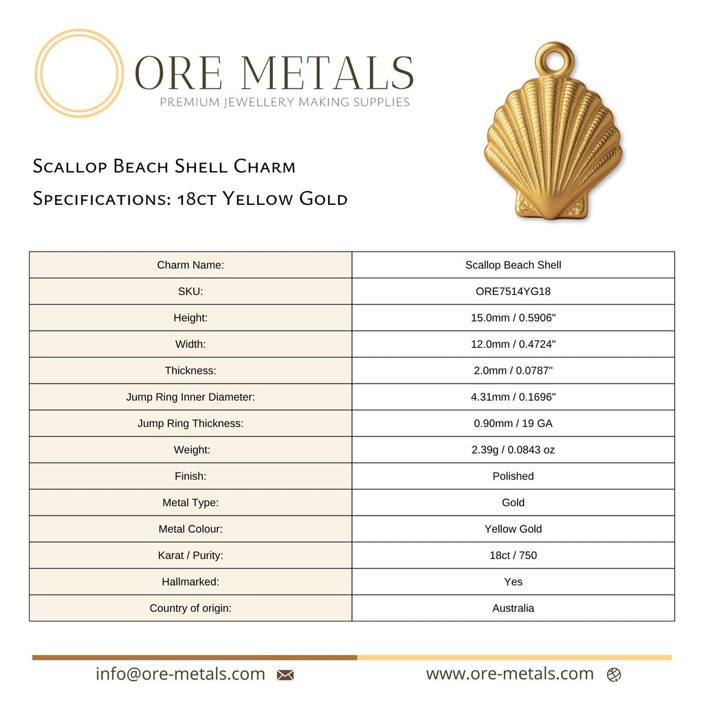 18ct Yellow Gold - Scallop Beach Shell Charm