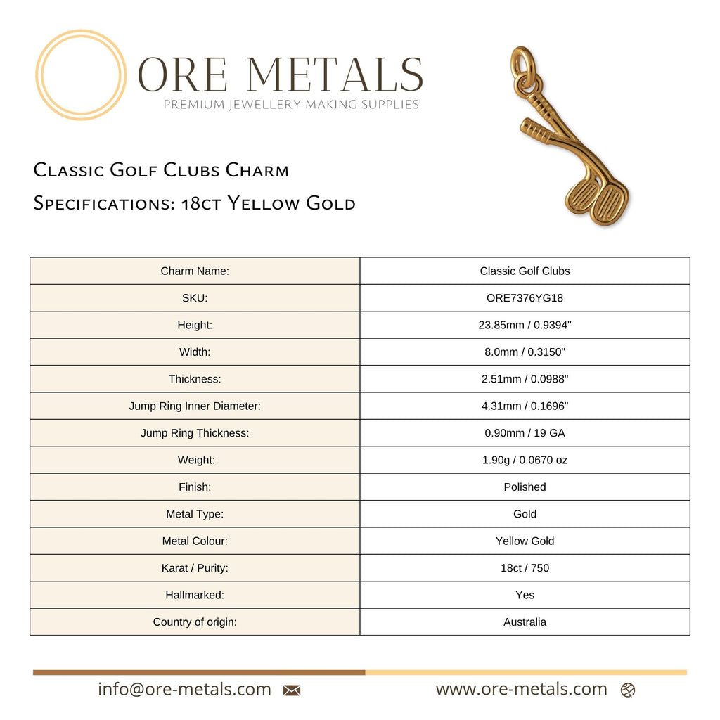 18ct Yellow Gold - Classic Golf Clubs Charm
