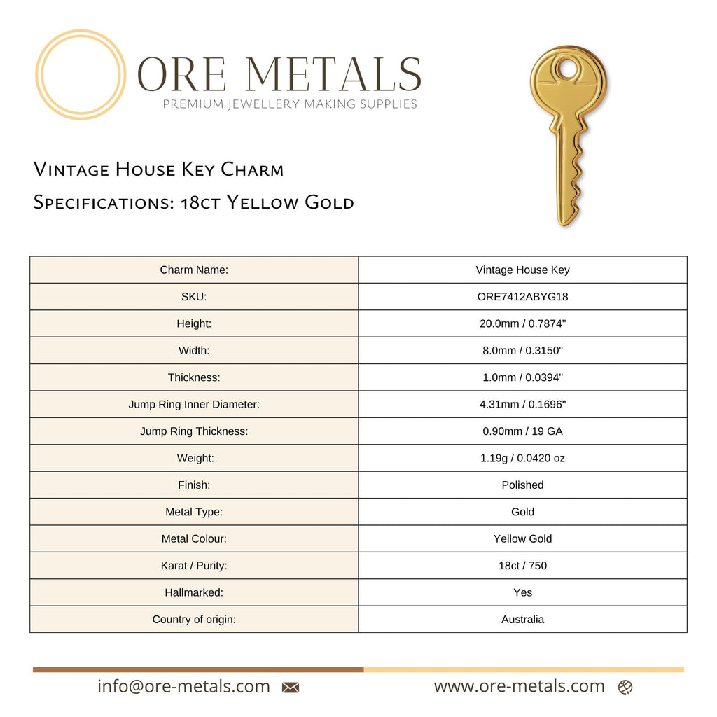 18ct Yellow Gold - Vintage House Key Charm