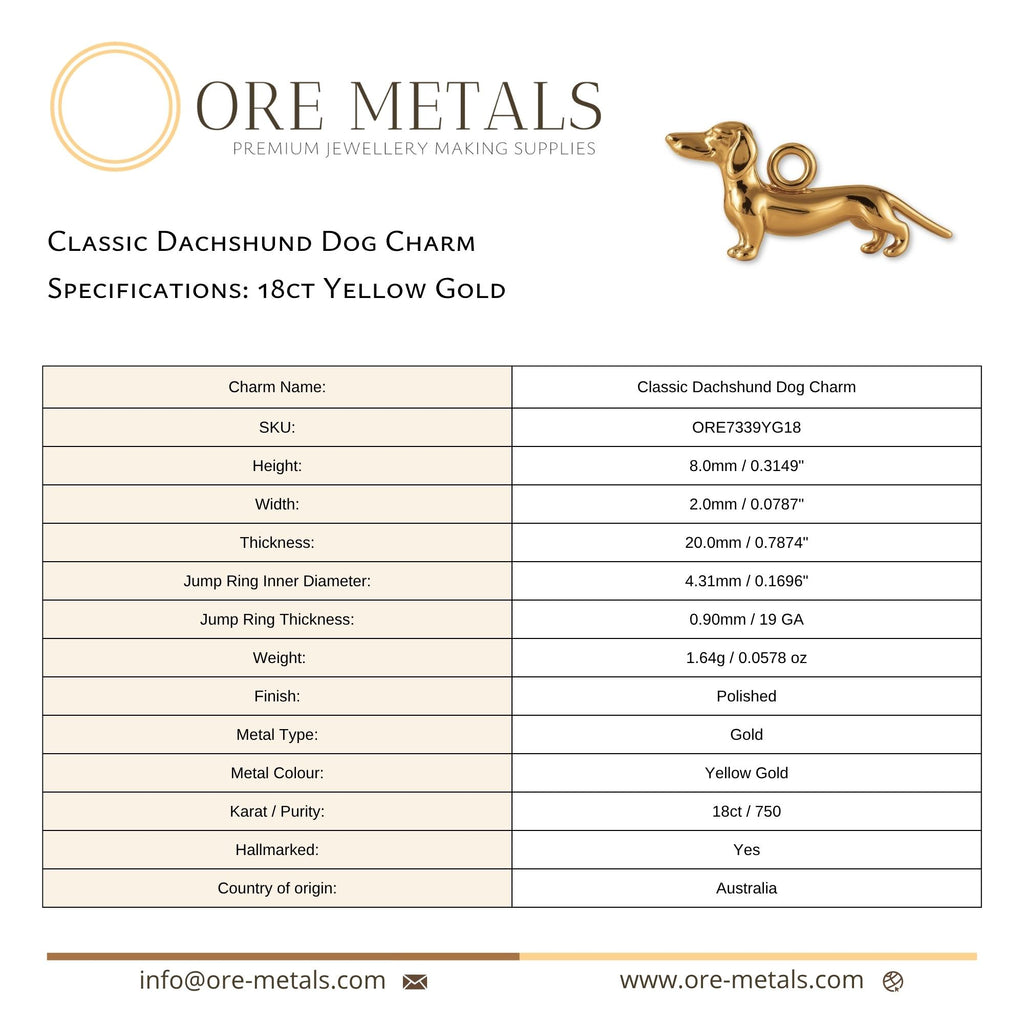 18ct Yellow Gold - Classic Dachshund Dog Charm