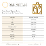 18ct Yellow Gold - Aries Zodiac Square Charm