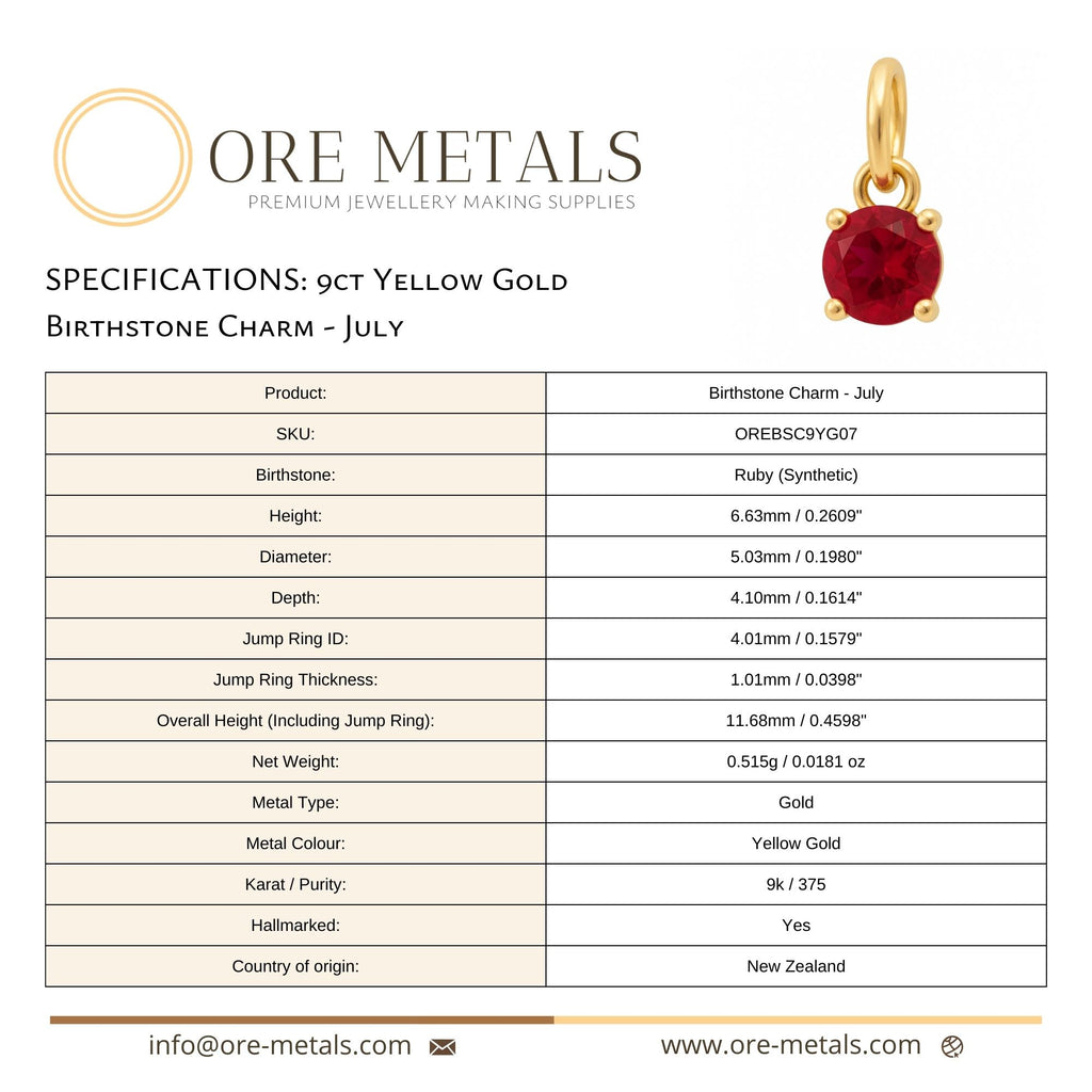 9ct Yellow Gold | Ruby - July Birthstone Charm