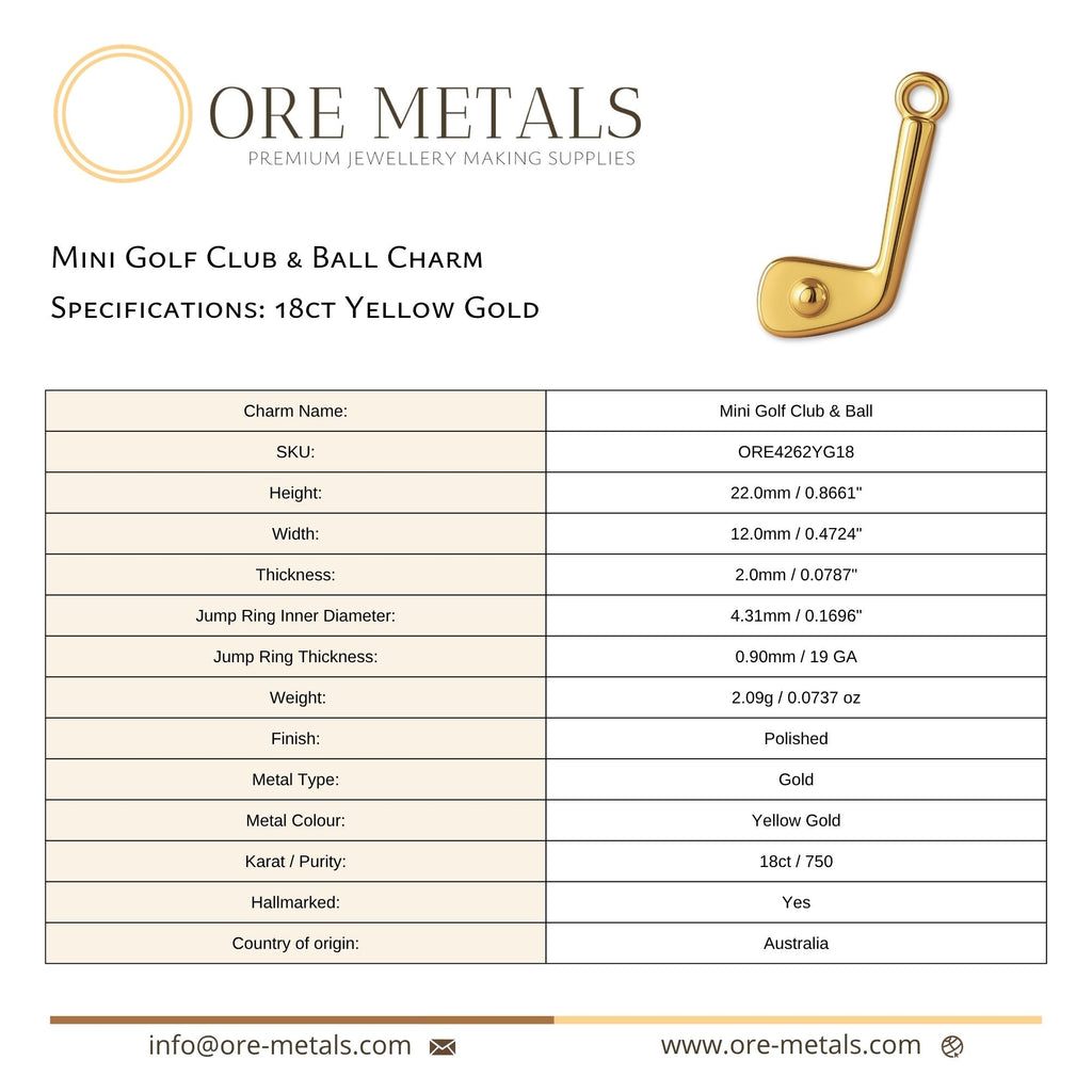 18ct Yellow Gold - Mini Golf Club & Ball Charm