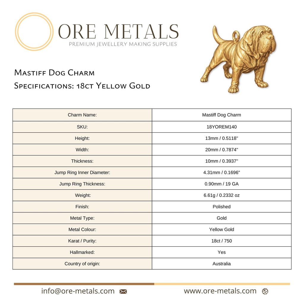 18ct Yellow Gold - Mastiff Dog Charm