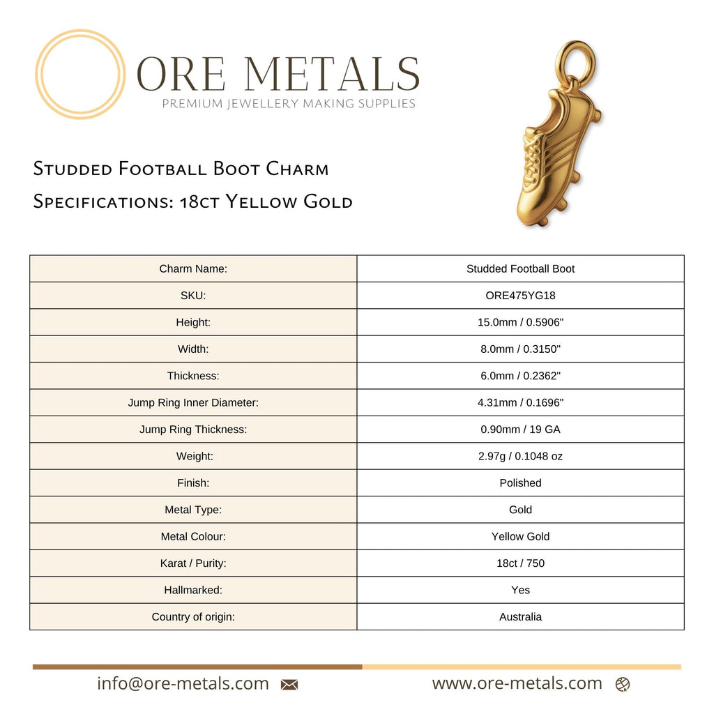 18ct Yellow Gold - Studded Football Boot Charm
