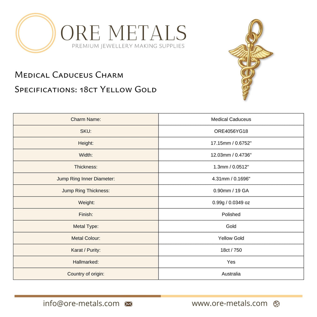 18ct Yellow Gold - Medical Caduceus Charm