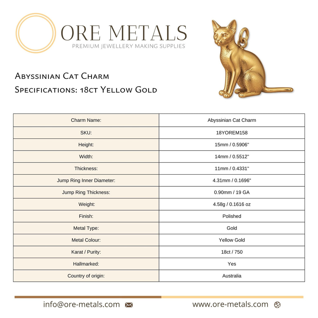 18ct Yellow Gold - Abyssinian Cat Charm