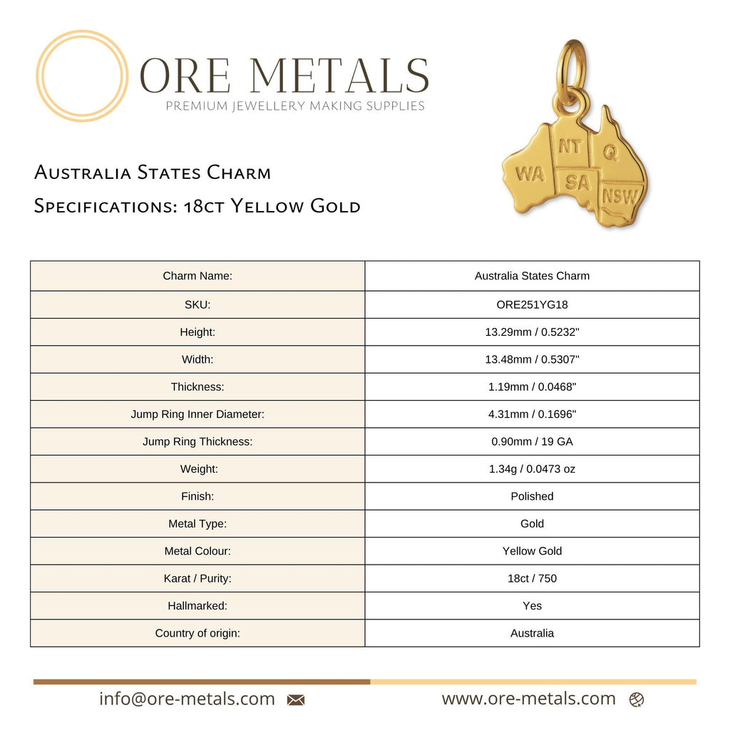 18ct Yellow Gold - Australia States Charm