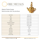 18ct Yellow Gold - Ornate Teapot Charm