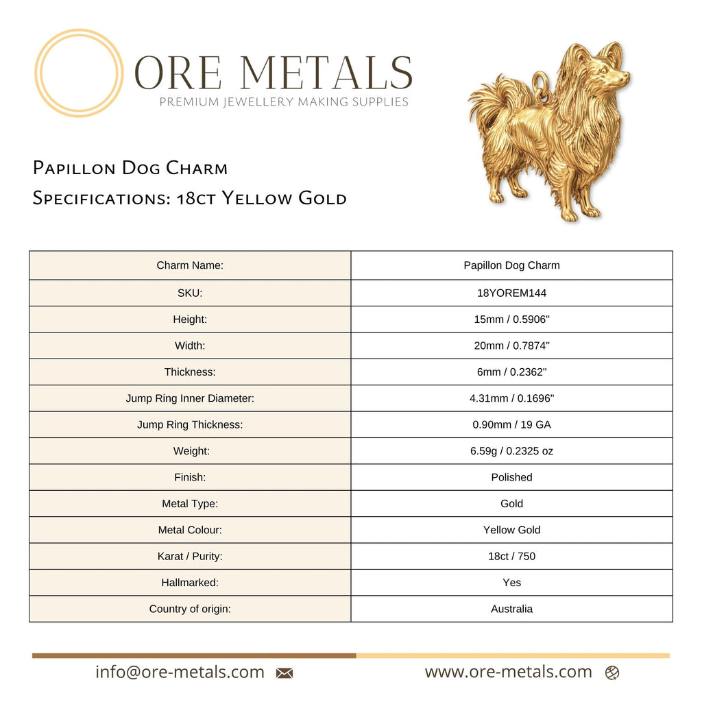 18ct Yellow Gold - Papillon Dog Charm