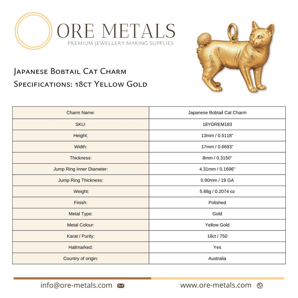 18ct Yellow Gold - Japanese Bobtail Cat Charm