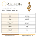 18ct Yellow Gold - Floral Filigree Crest Charm