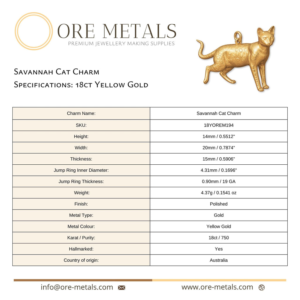 18ct Yellow Gold - Savannah Cat Charm