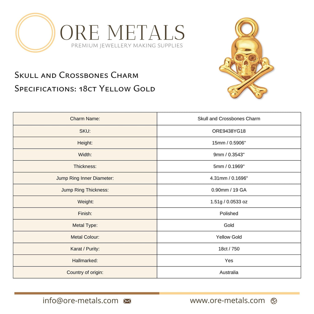 18ct Yellow Gold - Skull and Crossbones Charm