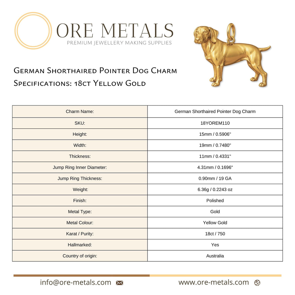 18ct Yellow Gold - German Shorthaired Pointer Dog Charm