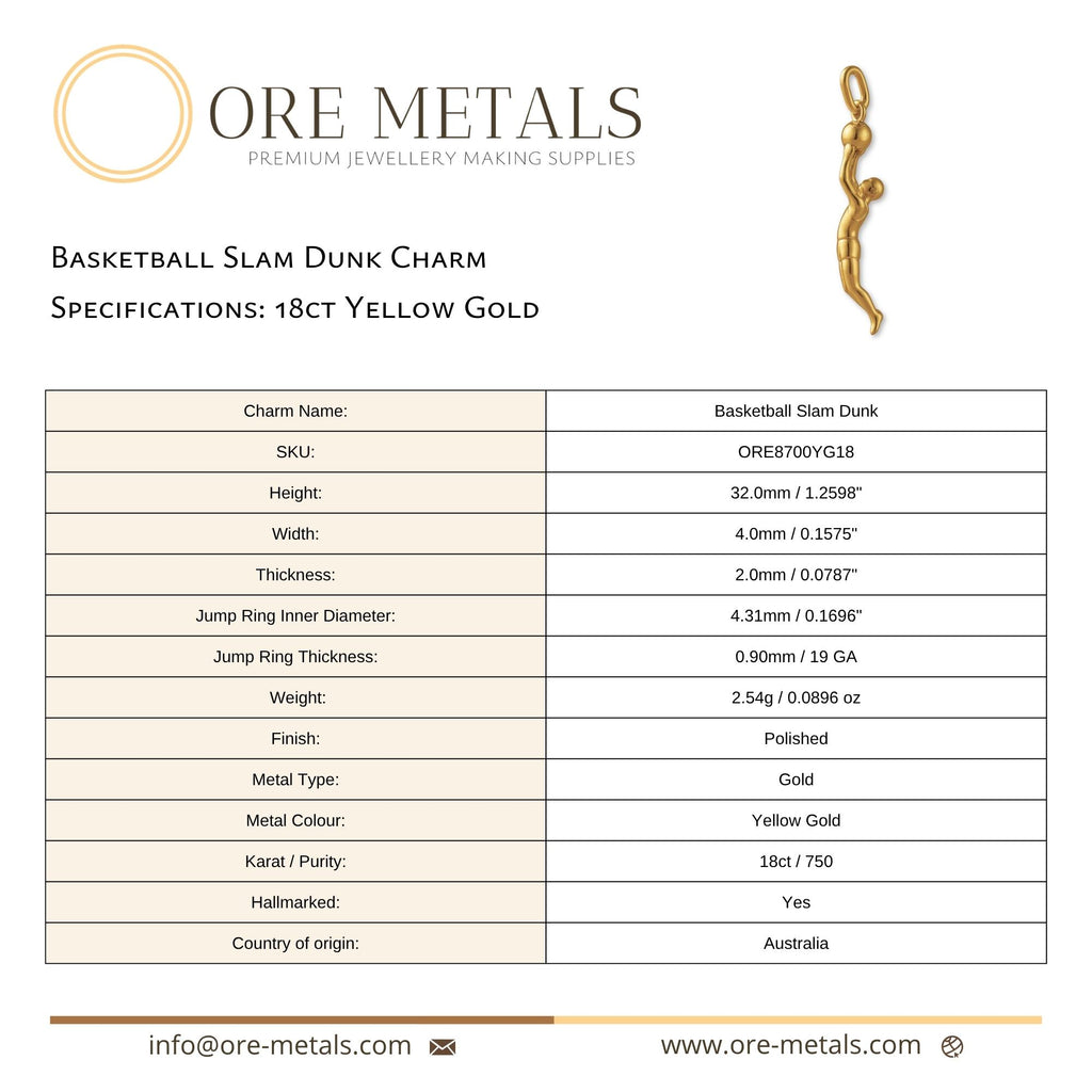 18ct Yellow Gold - Basketball Slam Dunk Charm