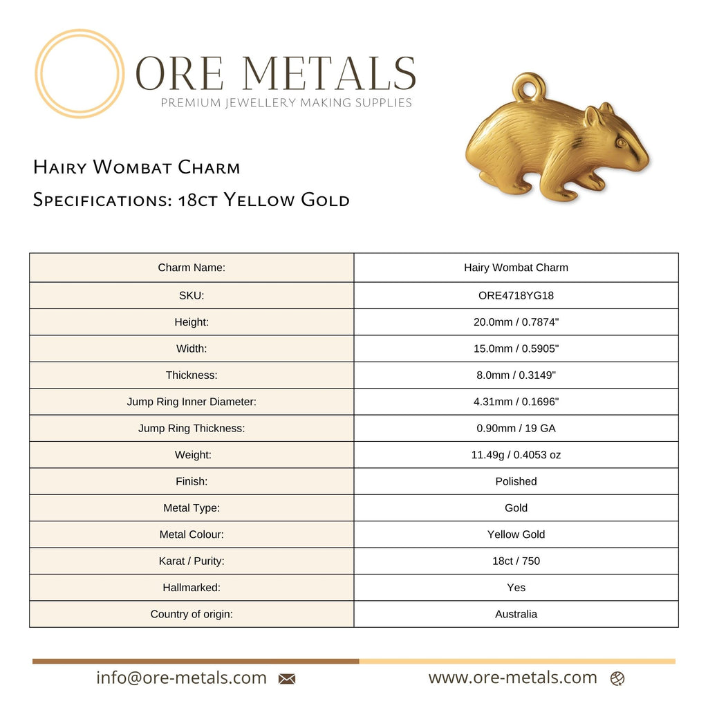 18ct Yellow Gold - Hairy Wombat Charm