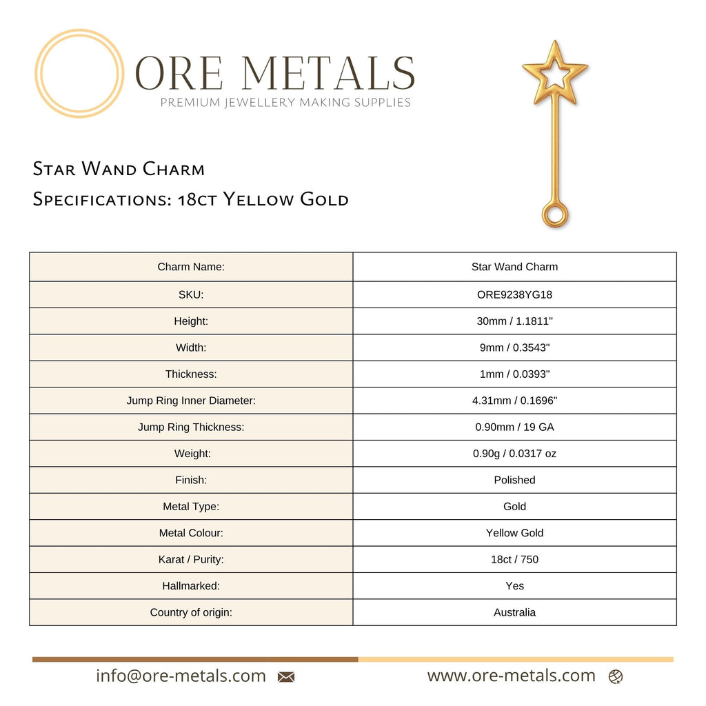 18ct Yellow Gold - Star Wand Charm