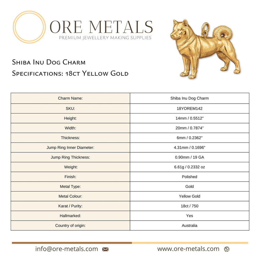18ct Yellow Gold - Shiba Inu Dog Charm