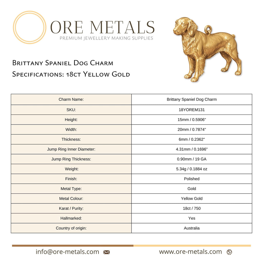 18ct Yellow Gold - Brittany Spaniel Dog Charm