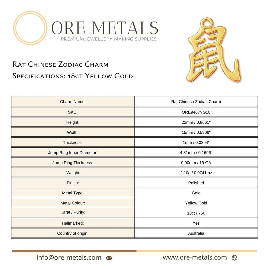 18ct Yellow Gold - Rat Chinese Zodiac Charm