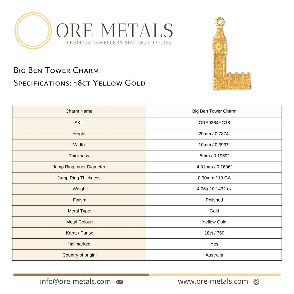 18ct Yellow Gold - Big Ben Tower Charm