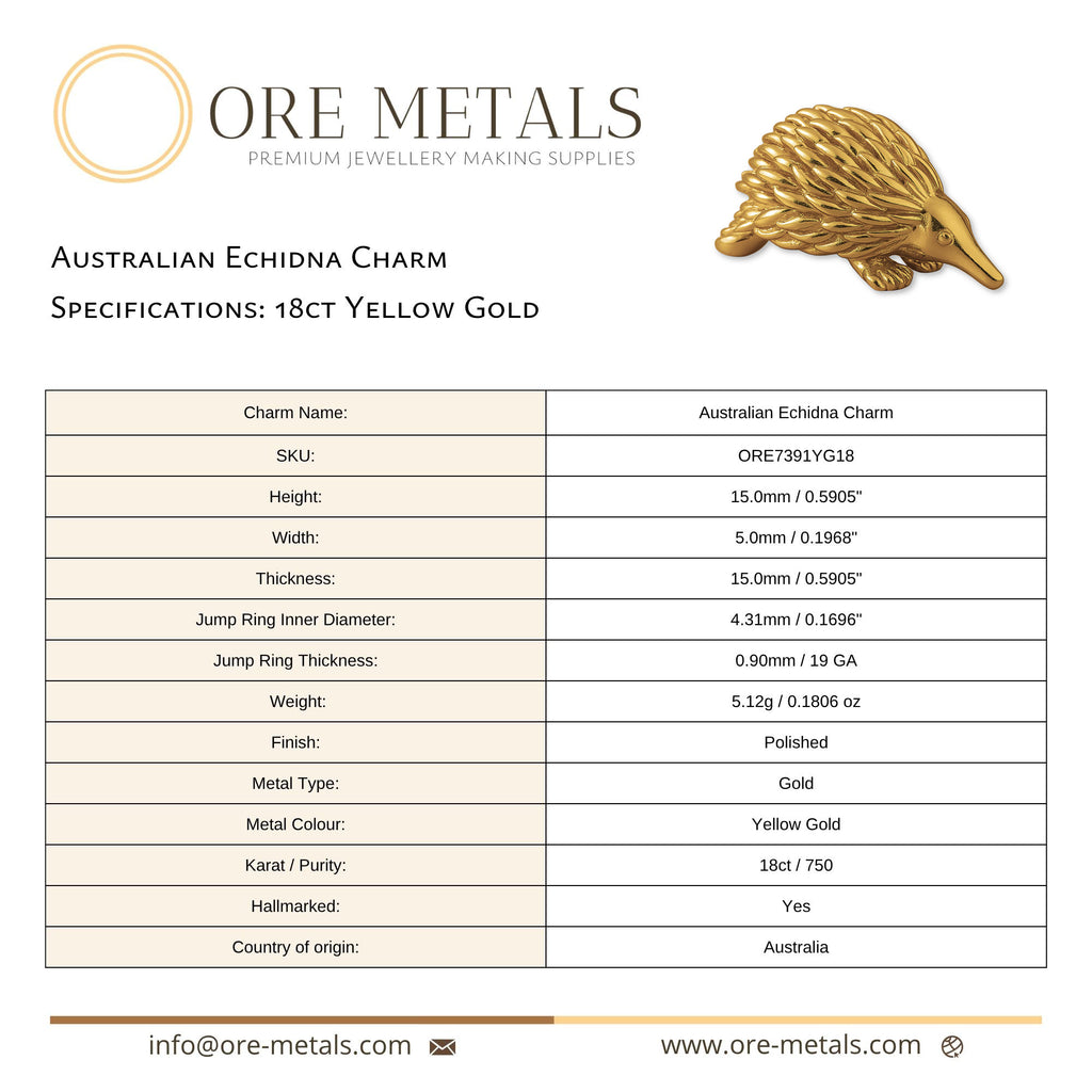 18ct Yellow Gold - Australian Echidna Charm