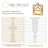 18ct Yellow Gold - Libra Zodiac Square Charm