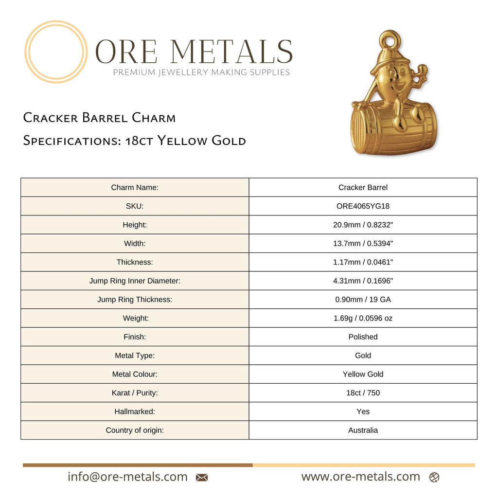18ct Yellow Gold - Cracker Barrel Charm