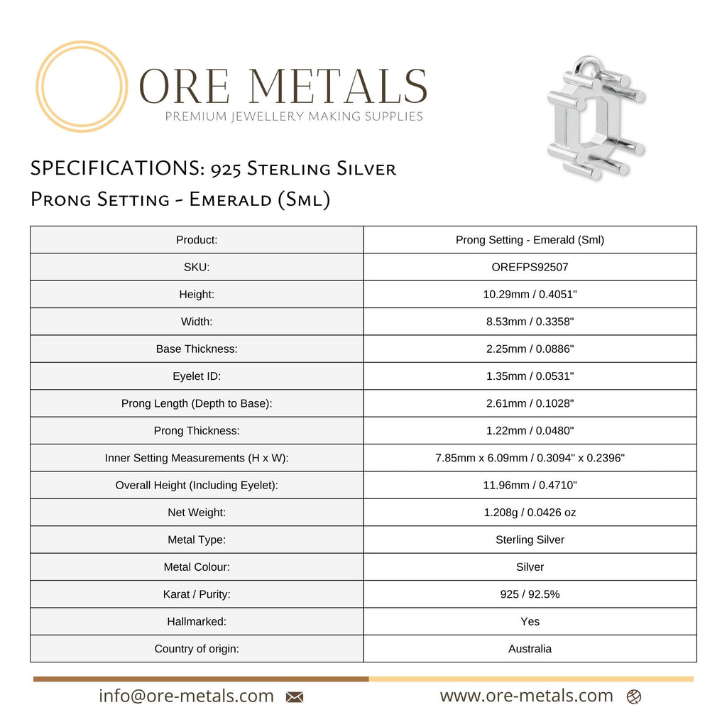 925 Sterling Silver - Emerald Prong Setting