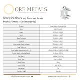 925 Sterling Silver - Emerald Prong Setting